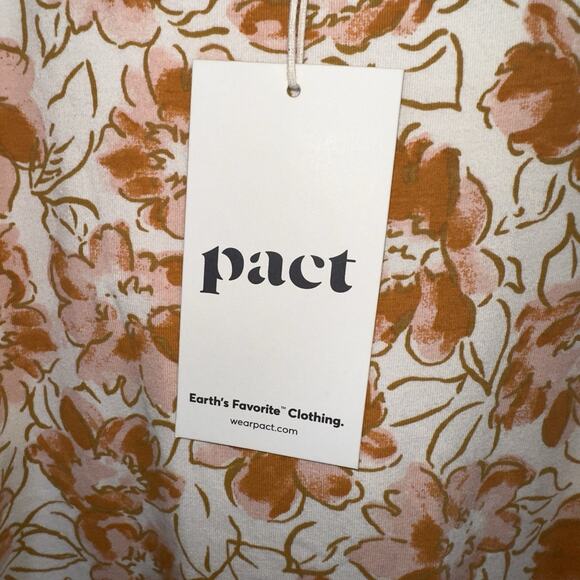 Pact Women's Fit & Flare Midi Dress Large Cream Orange Floral Organic Cotton NWT - Picture 10 of 15